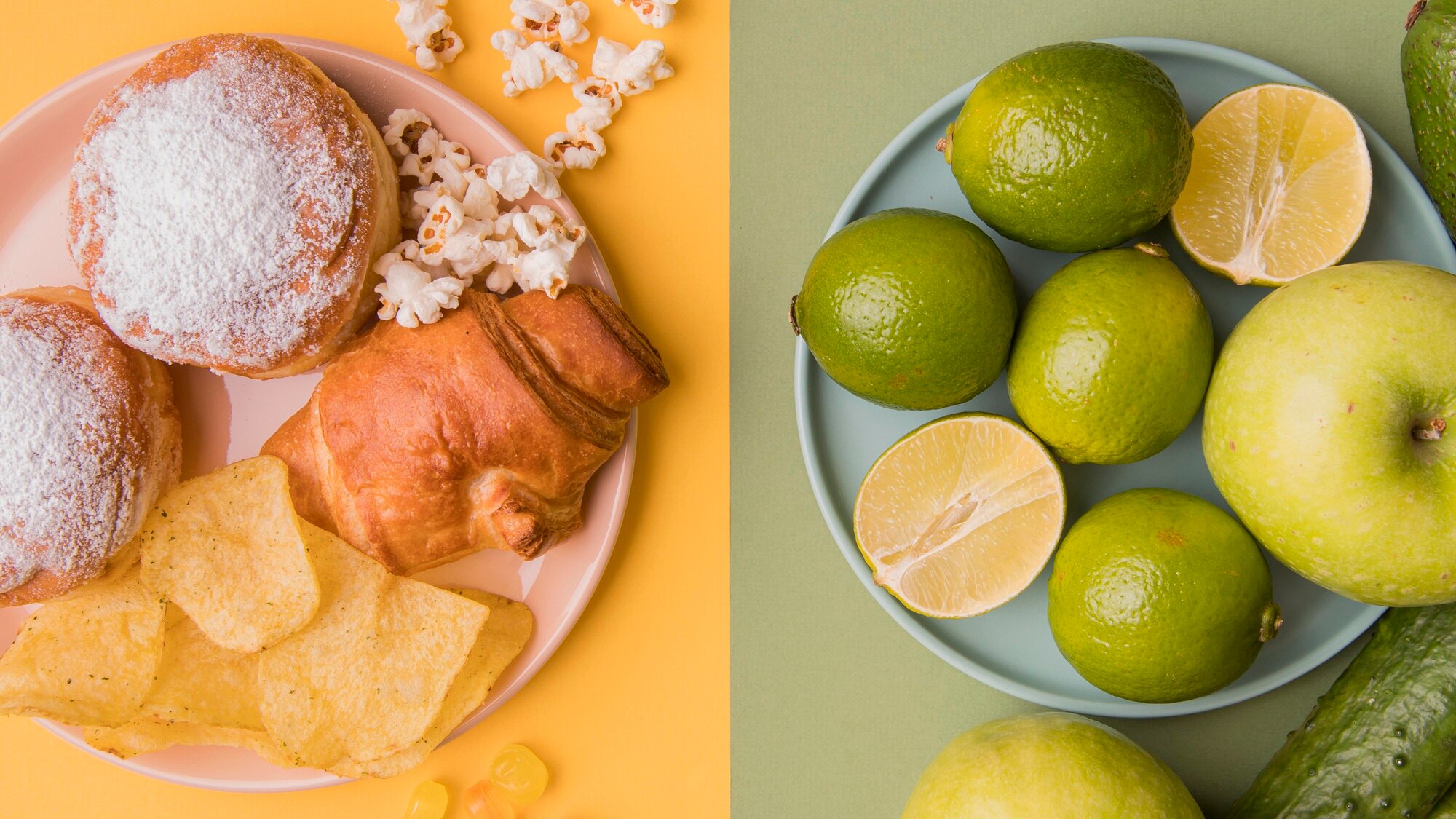 Assorted healthy foods including salmon, vegetables, nuts, and whole grains